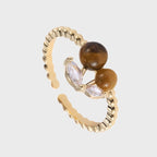 Bague Ouverte Fortune en Œil de Tigre Naturel et Cerise - Cadeau Porte-Bonheur pour Filles