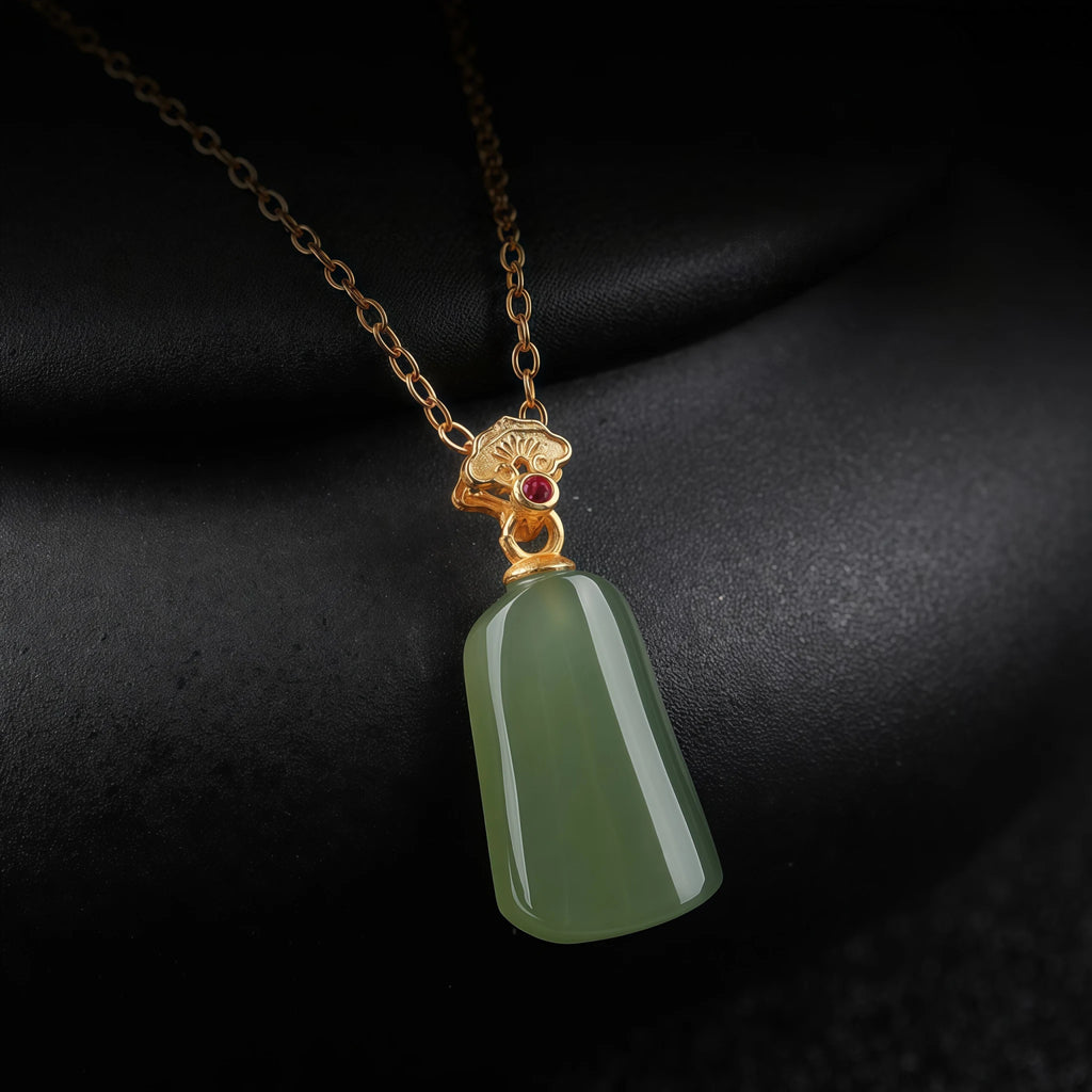 Natural Trapezoid Hetian Jade Wu Shi Pai Necklace - Peace & Purity