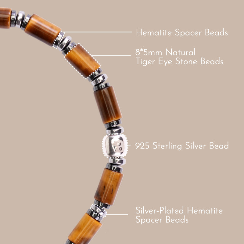 Tiger Eye Stone S925 Original Beads Bracelet, Minimalist Ins Style Unisex Tube Bead Bracelet
