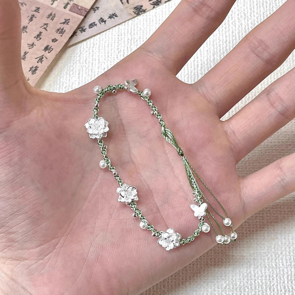 S999 Fine Silver Small Light Green Lotus Bracelet - Purity & Serenity Energy