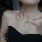 Choker en perles baroques et citrine naturelle - Attire la richesse et change la chance