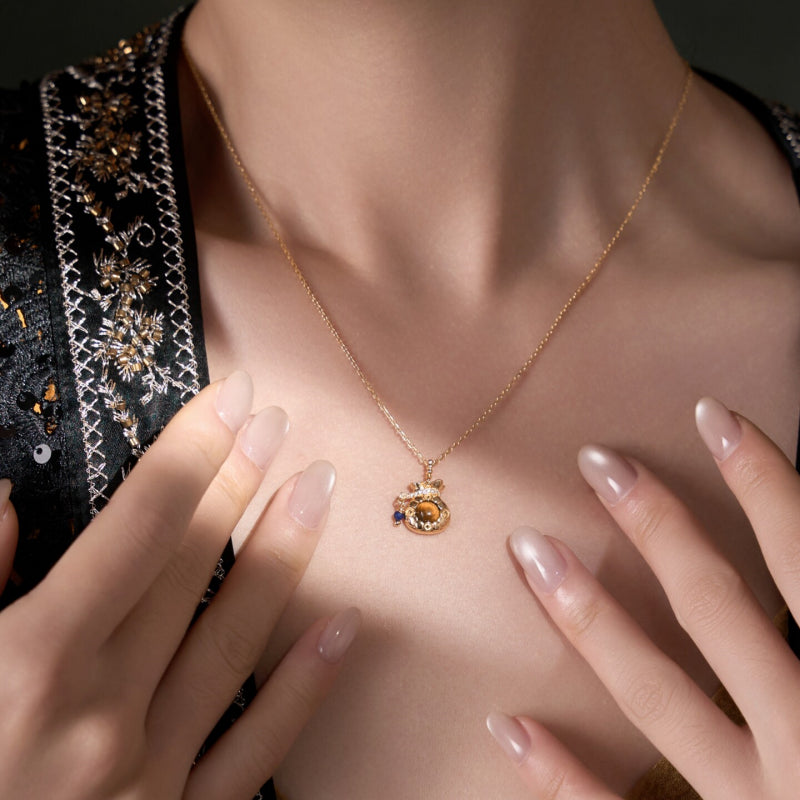 Tiger Eye Wealth Pouch Necklace — Tiger Glow Mini Fortune Bag