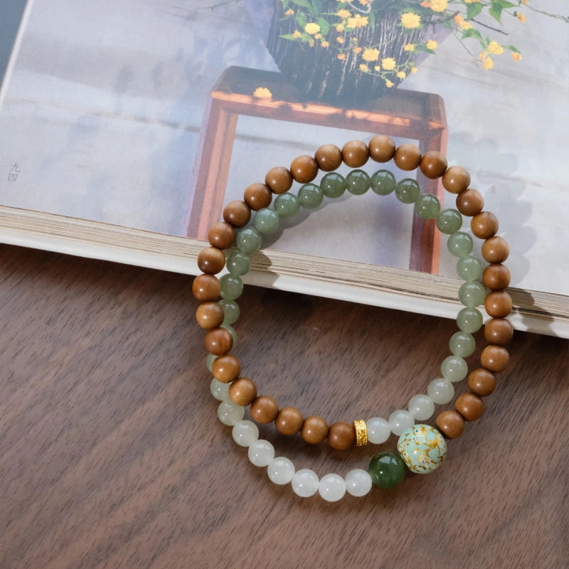 Natural Hetian Jade & Sandalwood Bracelet– Ground Spirit, Purify Aura, Attract Peace