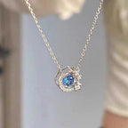 Blue Tears Moon & Star S999 Necklace - Long Lasting Fortune