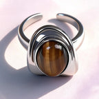 Natural Tiger Eye Stone Ring With Ribbed Star Core Light Luxury Women's Ring