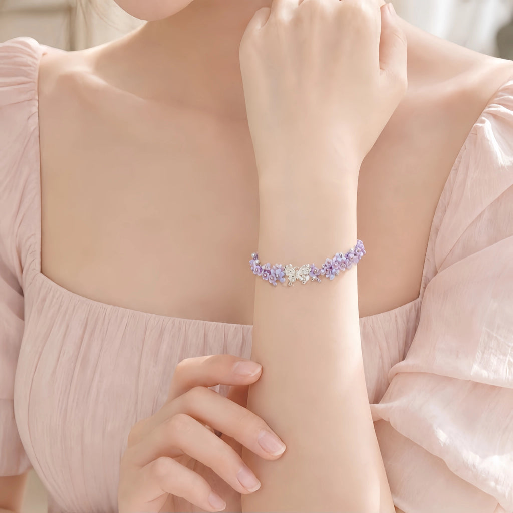 Bracelet tressé floral fait main