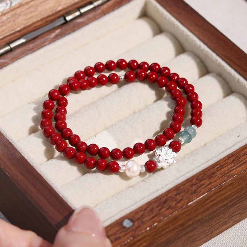 Lotus Natural Cinnabar Bracelet - Grow Through What You Go Through