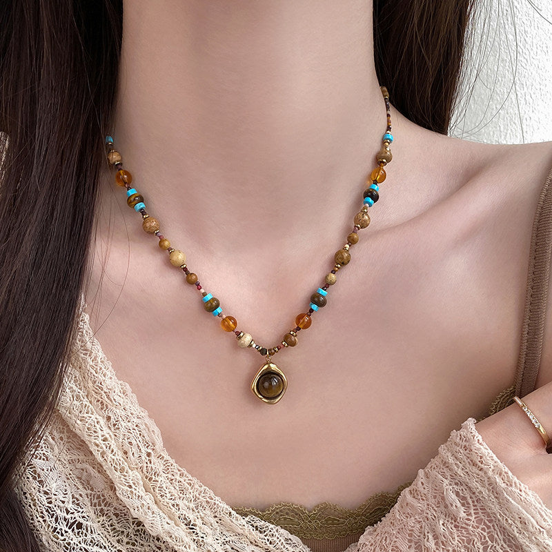 Natural Tiger Eye Stone Necklace — Bohemian Style, Essential for Vacation & Gifting