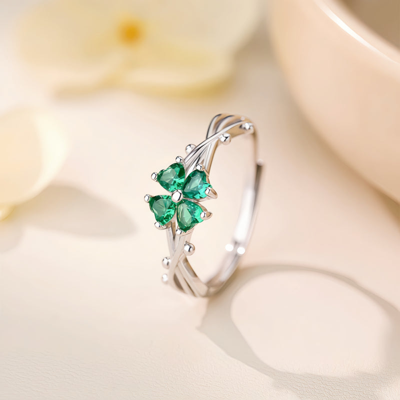 Green Four-leaf Clover Lucky Ring