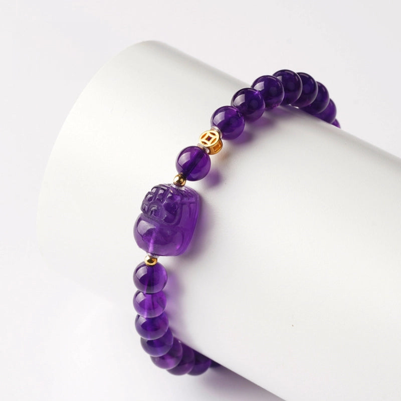 Purple Pi Xiu Coin Amethyst Bracelet - Doubling Your Good Luck