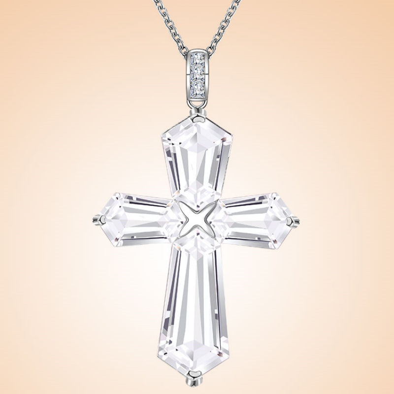 Divine Blessing Natural Clear Crystal Cross Necklace - The Master Healer Crystal