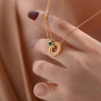 Retro Twisted Circle Emerald Necklace, Luxury Green Stone Jewelry for Mom