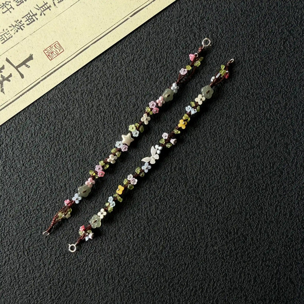 Silver Butterfly & Star Natural Peridot Hand Braided Bracelet - Growth & Abundance Energy