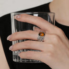 Bague Œil de Tigre Naturel S925 Creuse en Dentelle Niche Simple Haut de Gamme Tempérament Polyvalent Bague Femme