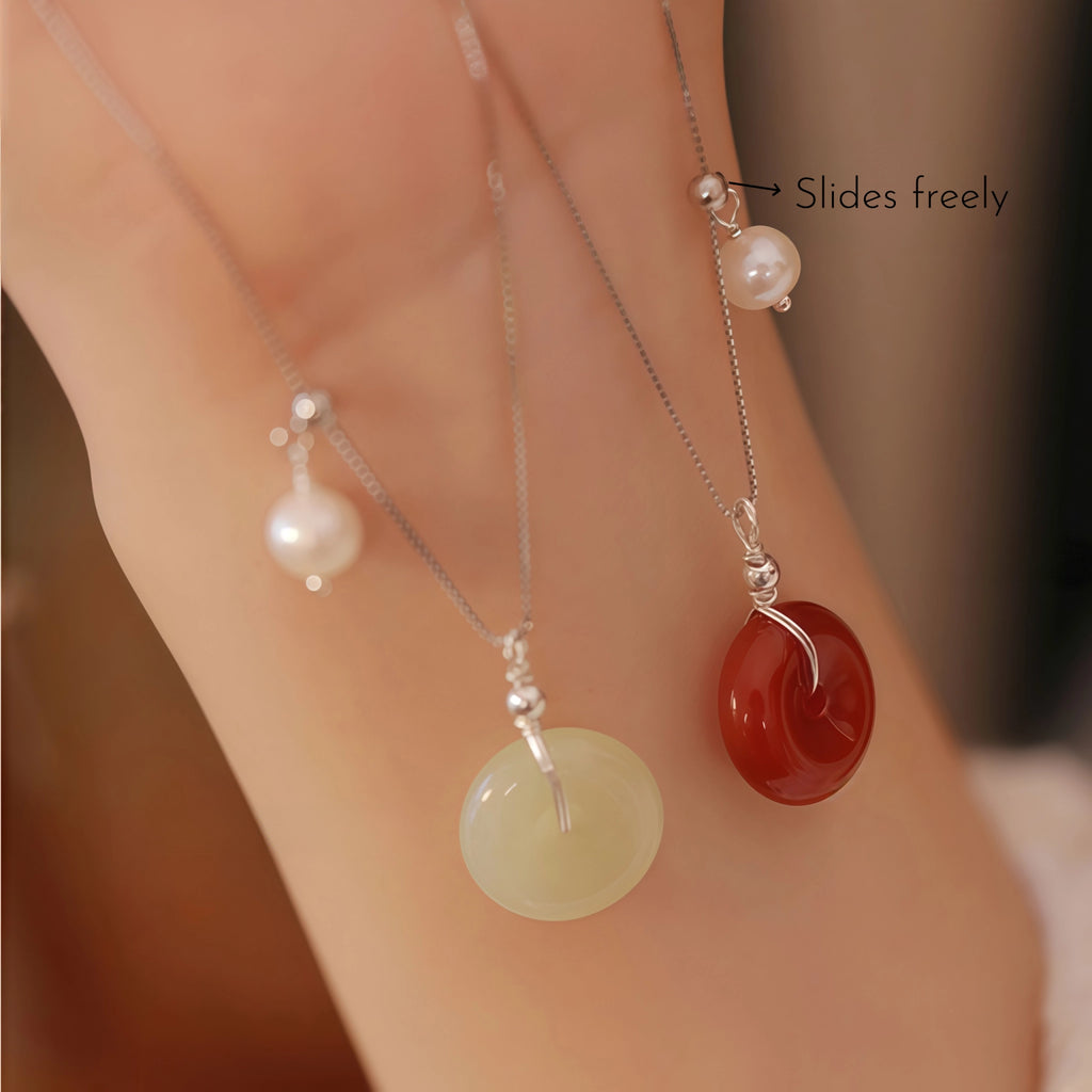 Natural Stone Ping An Kou Charm Necklace - Peace & Unity
