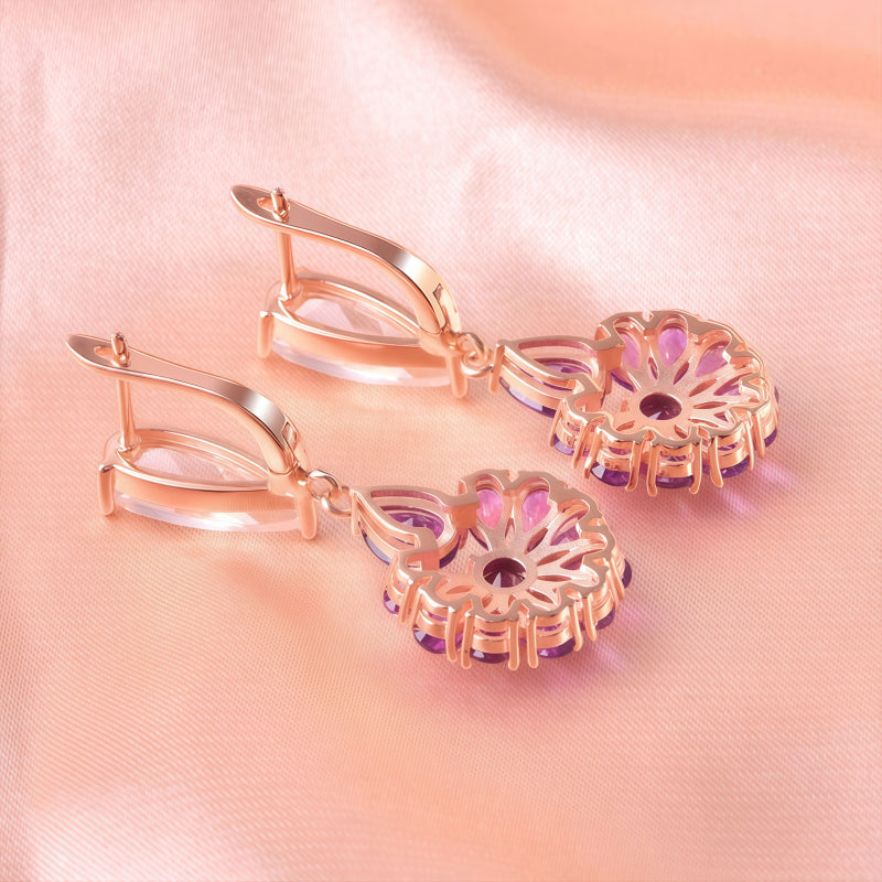 Natural Amethyst Color Treasure Pure Silver Luxury Earrings