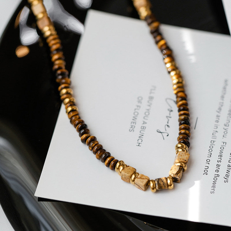 Natural Tiger Eye Stone Necklace — Fashionable Light Luxury Layered Choker Necklace