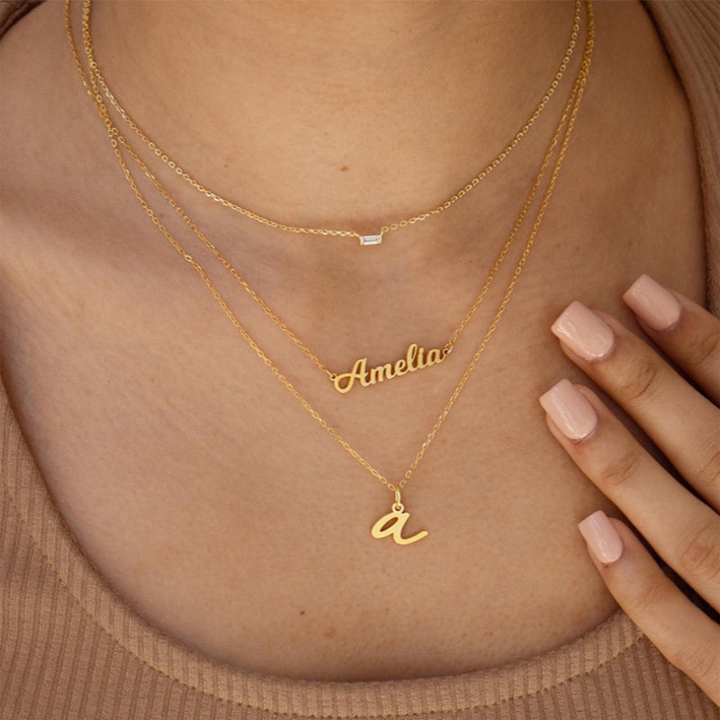 Collier personnalisé en argent pur S925 avec pendentif lettre - Collier prénom anglais