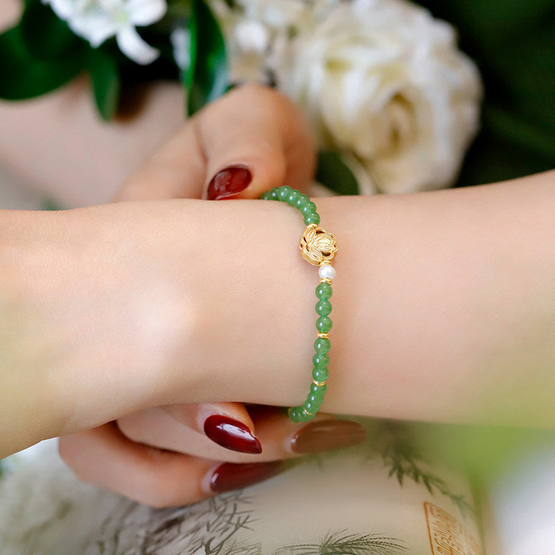 Bracelet en jade Hetian naturel Lotus Éclat Pur