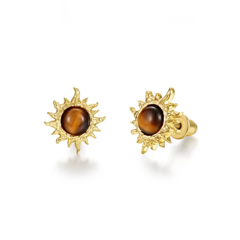 Puces d'oreilles Œil de tigre unisexe — Bijoux de niche unisexe en cristal pour la fortune et l'énergie positive
