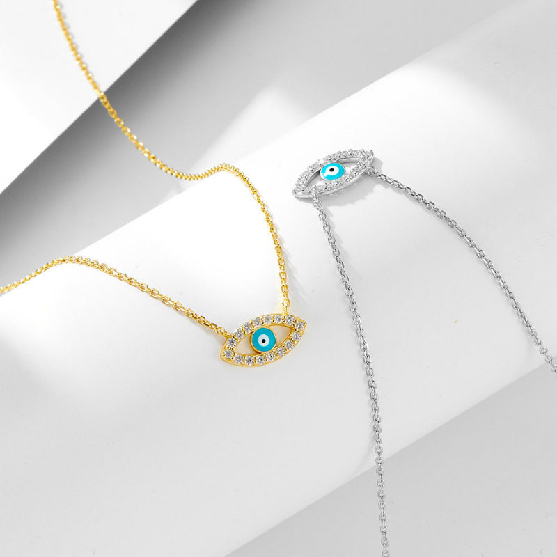Devil's Eye Necklace, Pure Silver Zircon Vintage Collarbone Chain