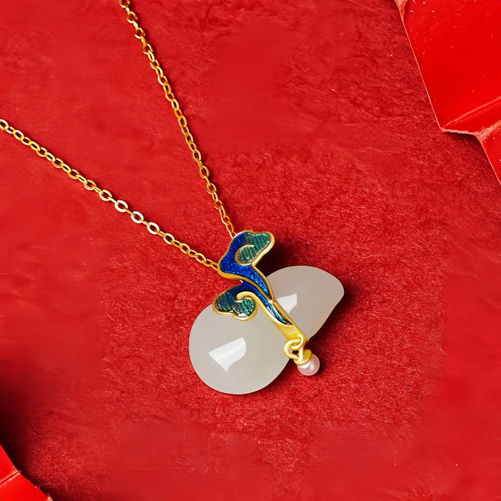 Hetian Jade Gourd & Cloud Necklace - Symbolizing Good Fortune And Peace