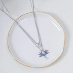 Enamel Blue Lotus Pearl Necklace - Tender Love & Peaceful Fortune