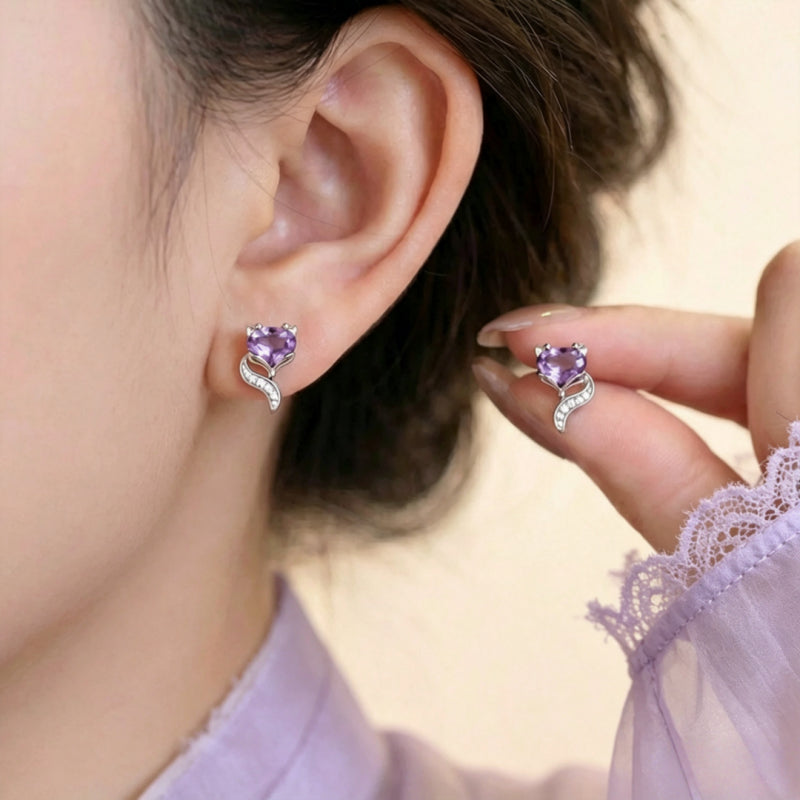 Mystic Fox Natural Amethyst Studs