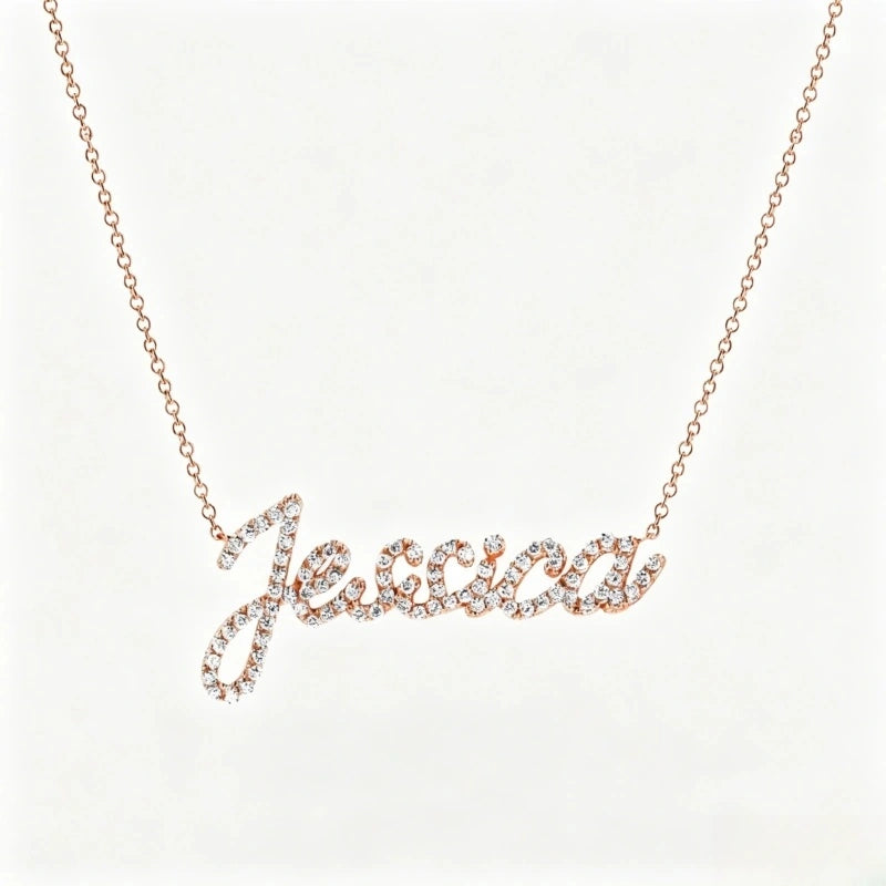 Collier prénom en diamant pavé sur mesure | Collier lettre de luxe minimaliste en argent sterling 925