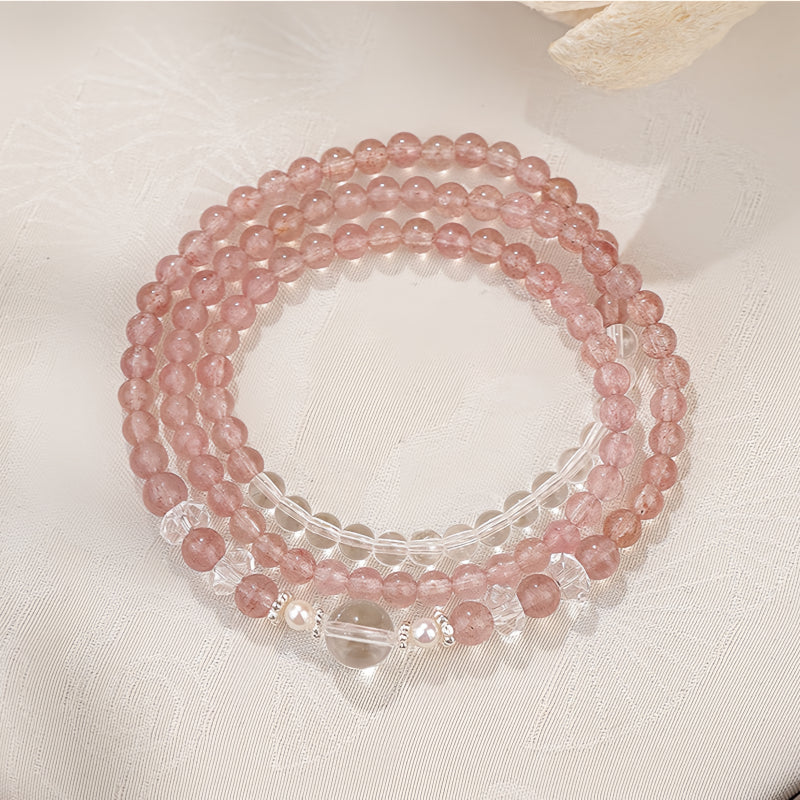 Natural White Crystal Strawberry Crystal Multi Circle Bracelet
