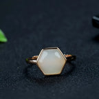Natural Hetian Jade Hexagonal Ring & Earrings Set - Nurture Body & Soul