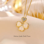 Heart Hetian Jade Four-Leaf Clover Necklace - Purity & Peace