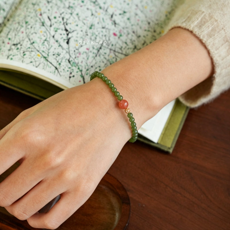 Bracelet en jade Hetian naturel Lotus Éclat Pur