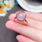 Oval Rose Quartz Crown Ring - Raise Your Love Vibration