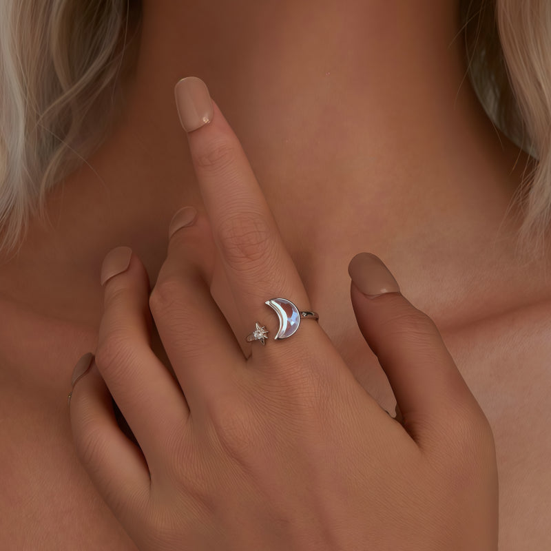 Bague ouverte Étoile et Lune – Portez votre fortune sous le ciel