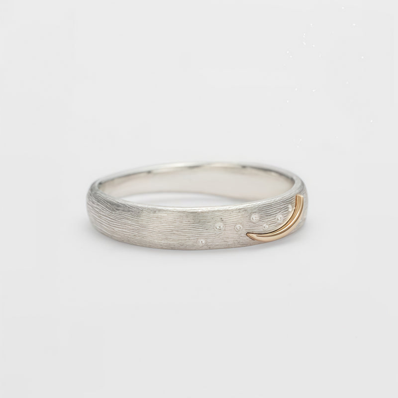 Two Tone Brushed Star Moon Band Ring