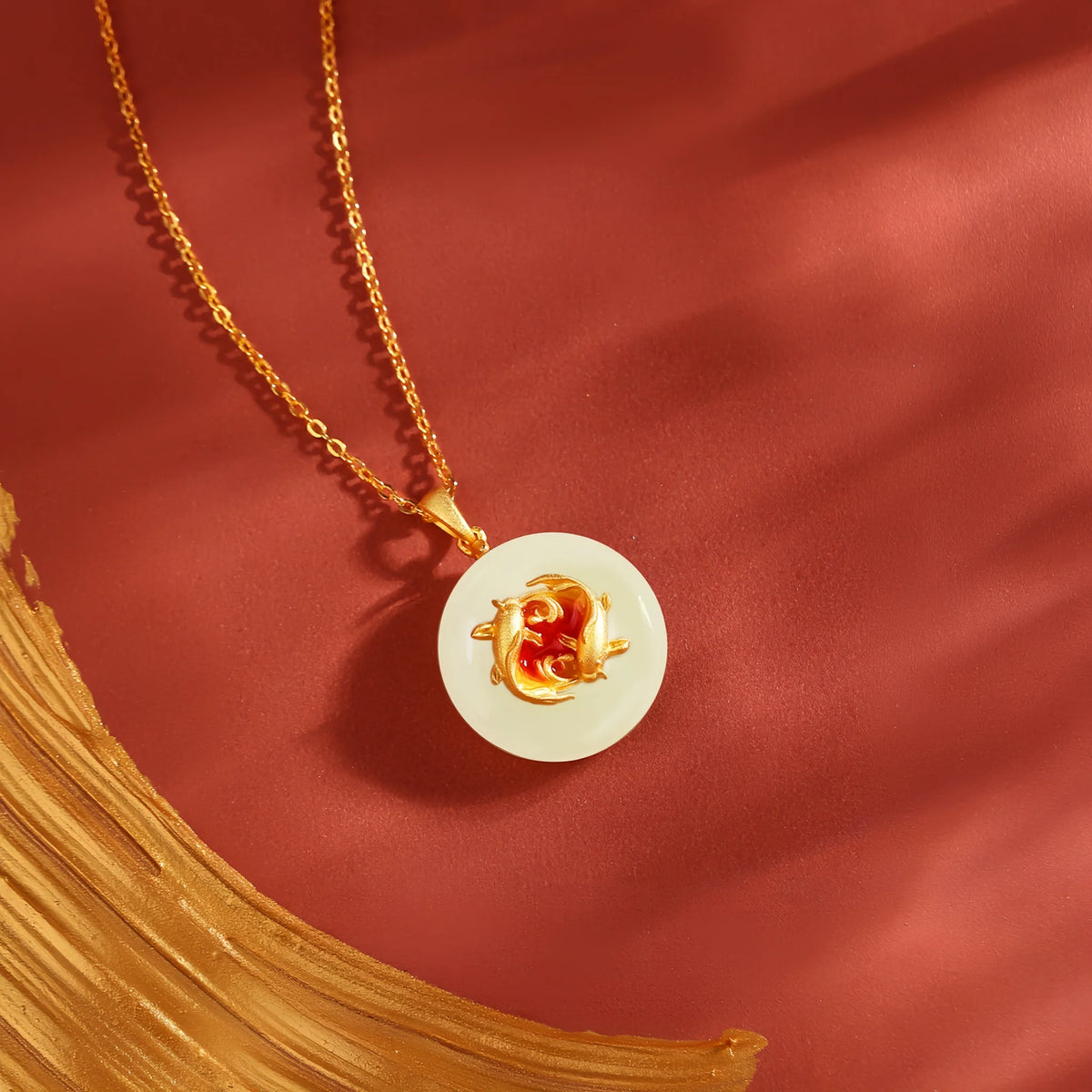 Hetian Jade Lotus & Carp Necklace - Lotus & Koi for Prosperity