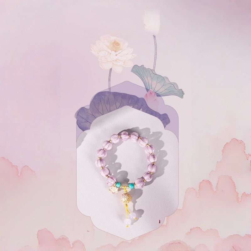 Bracelet violet Lucky Lotus – Cadeau d'anniversaire pour petite amie