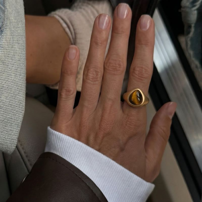 Tiger's Eye Teardrop Gold Ring - Attract Wealth, Block Negative Energy & Boost Confidence