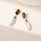 Boucles d'oreilles perles baroques et œil de tigre naturel — Style unique, luxe léger et qualité supérieure