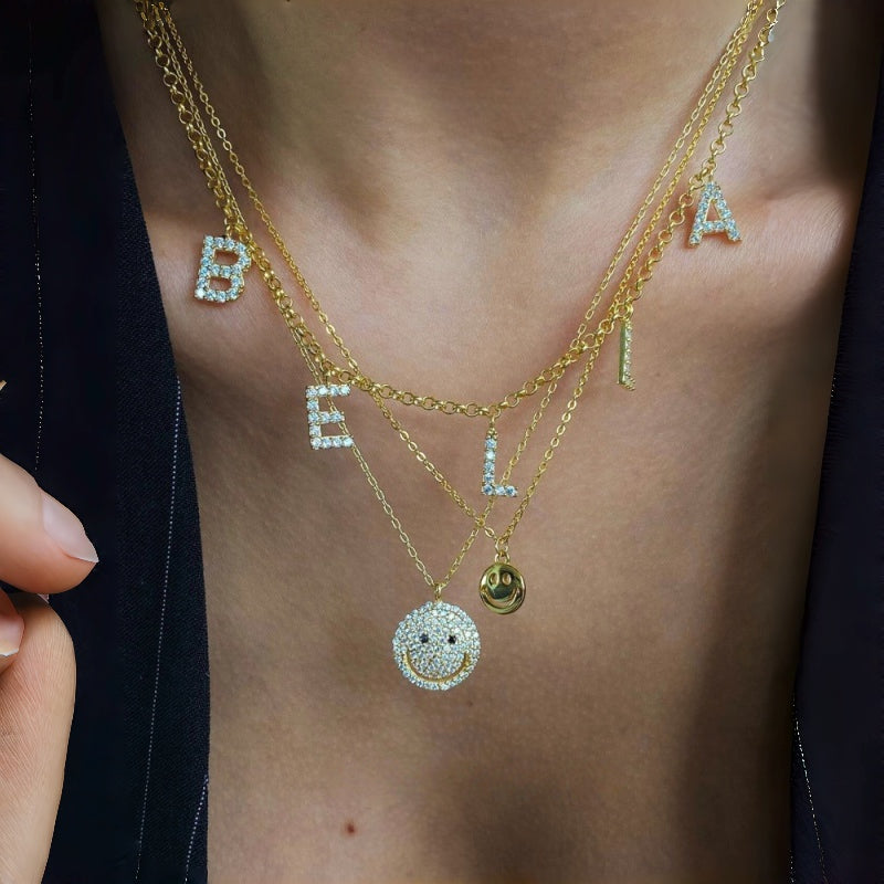 Custom Full Diamond Letter Pendant Necklace | 925 Sterling Silver Layered Name Necklace
