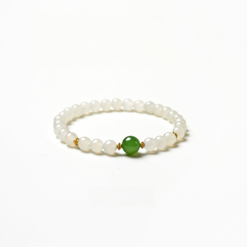 Natural Hetian White Jade Bracelet — Pure Energy White & Green Jade