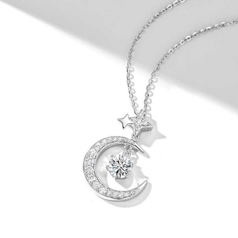 Moon & Star S925 Necklace - Embrace Moonlight & Gentle Stars