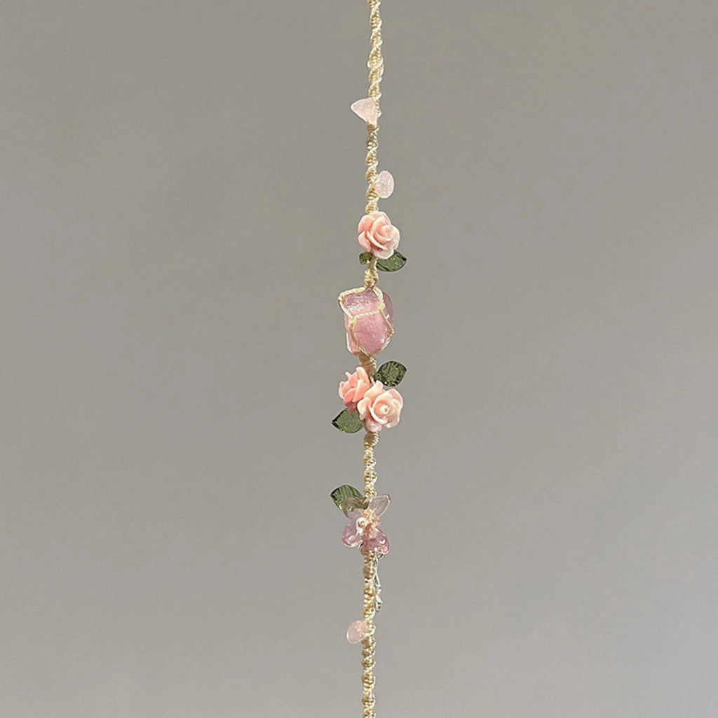 Sweet Wreath Rose Handwoven Rose Quartz Macrame Bracelet - Love & Self-care Energy Healing
