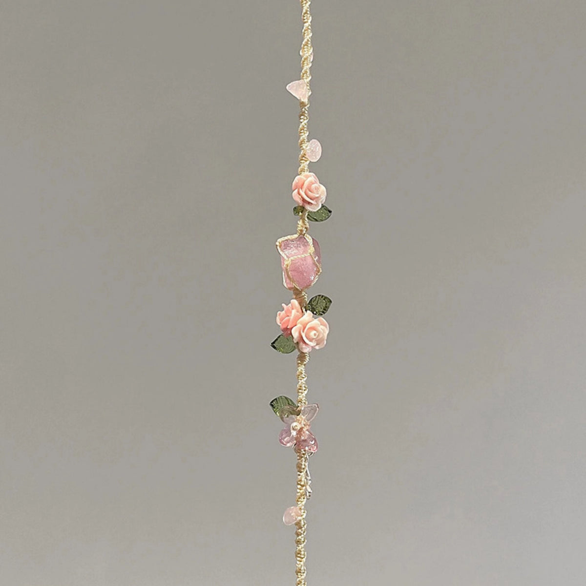 Sweet Wreath Rose Handwoven Rose Quartz Macrame Bracelet - Love & Self-care Energy Healing