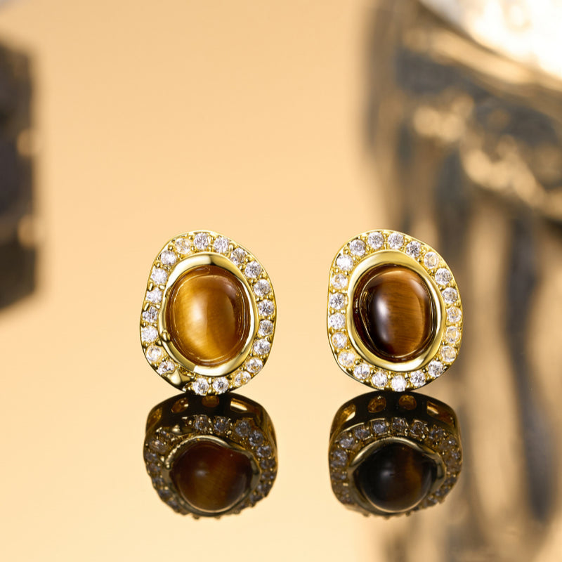 Natural Tiger Eye Earrings — Maillard Caramel Collection