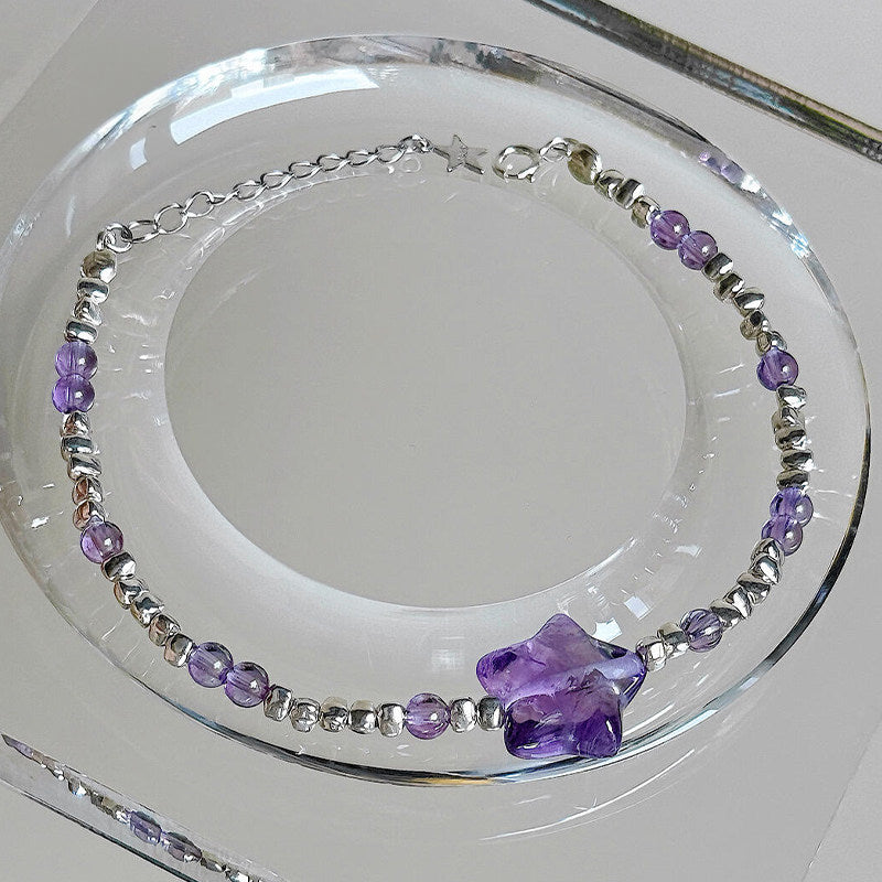 Natural Amethyst Bracelet, Simple Purple Star Women's Bracelet