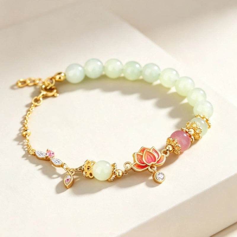 Bracelet en jade naturel de Hetian "Lueur intérieure" Lotus