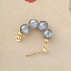 Natural Grey Moonstone Beaded Hoop Earrings - Calm & Intuition