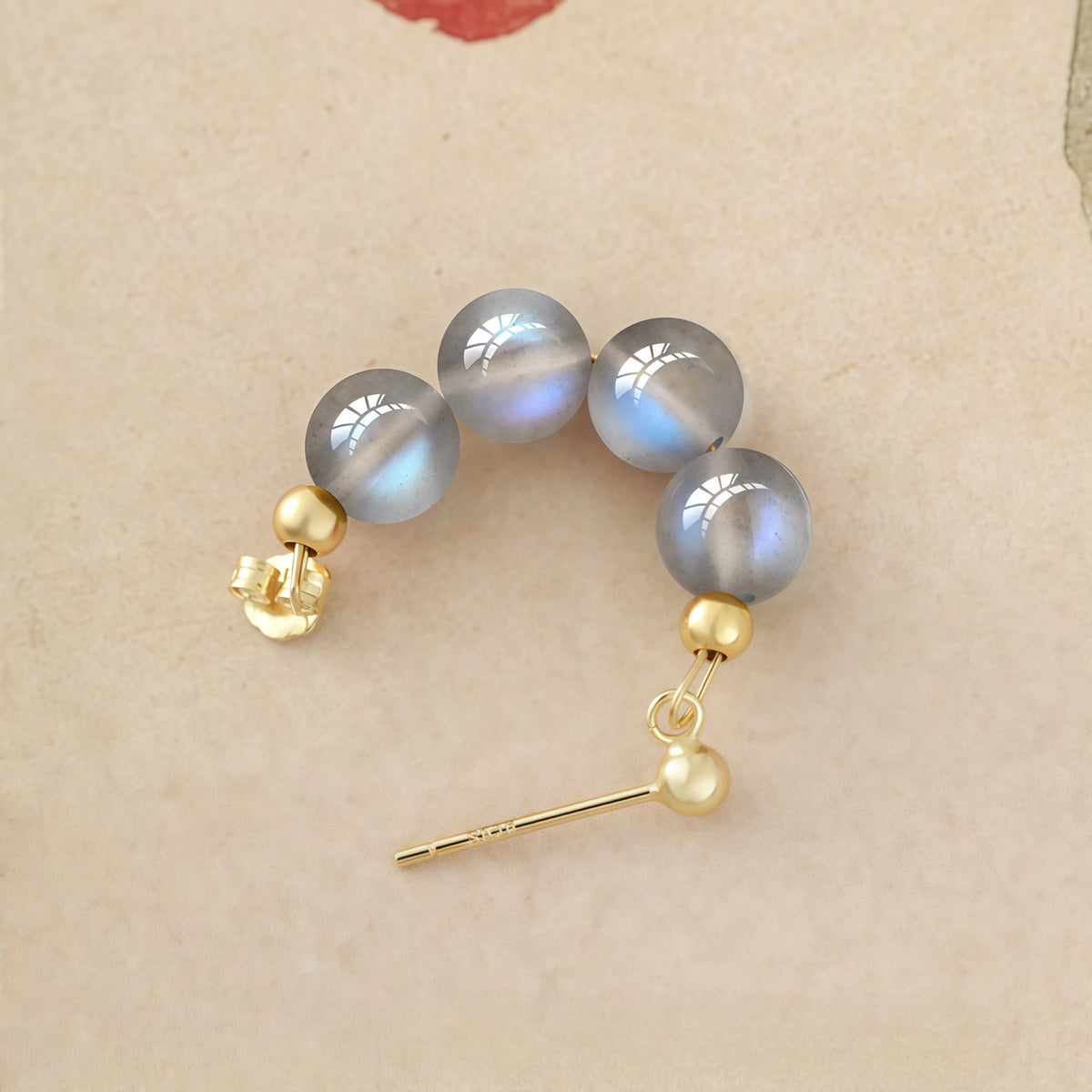 Natural Grey Moonstone Beaded Hoop Earrings - Calm & Intuition